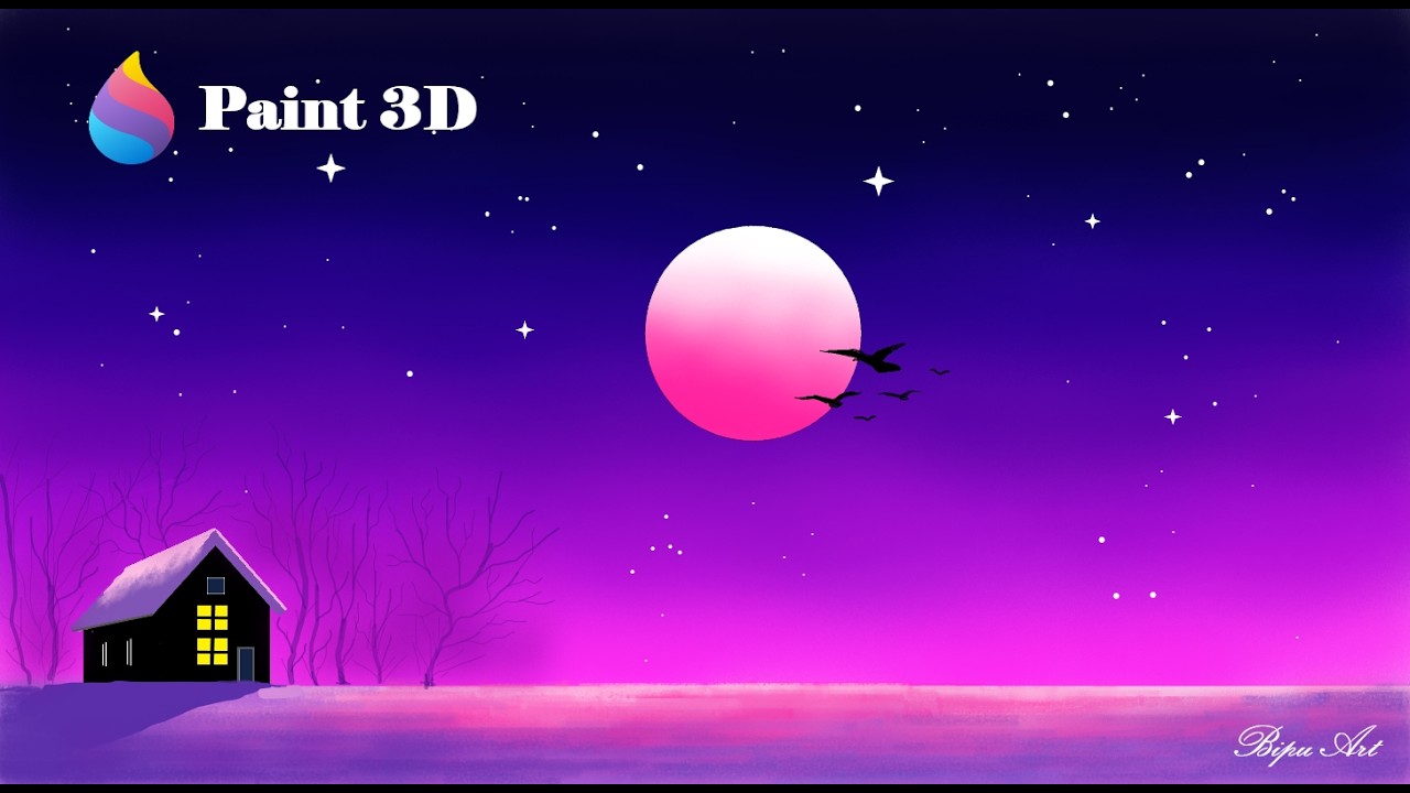How to Draw - in computer| Paint 3D tutorial | Paint 3D | paint in computer | scenery drawing 🎨🖌