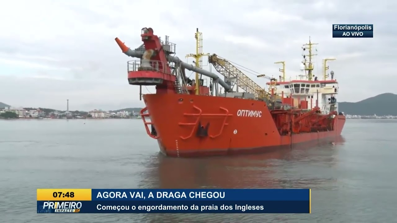 Alargamento da praia dos Ingleses tem início com operação de dragagem | Primeiro Impacto SC