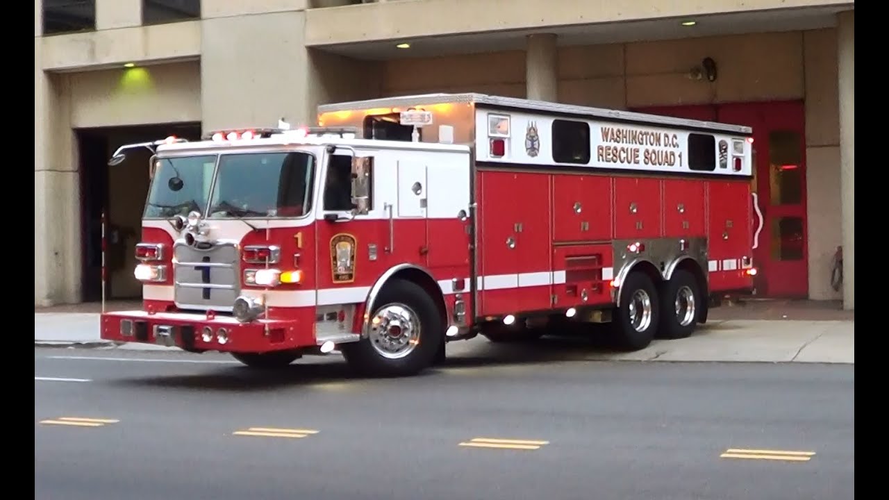 DCFD Rescue 1 & spare Rescue 1 driving (short use of the lights) [Washington D.C. | 7/2013]