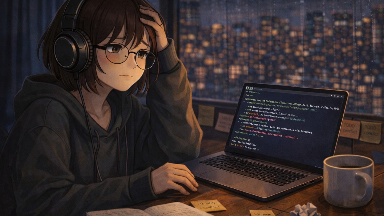 Merge Conflict Blues 💻 with Rivia | 4 Hour Lofi Coding Beats for Focus & Debugging