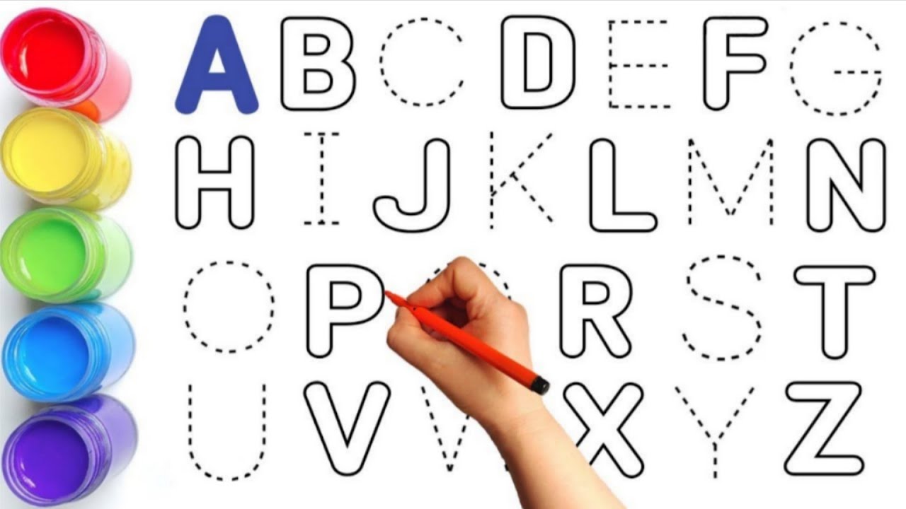 Alphabet, ABC song, ABCD, A to Z, Kids rhymes, collection for writing along dotted lines for toddler