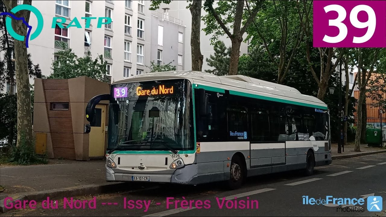 Bus 39 RATP - GX337 Hybride N°1225 Gare du Nord --- Issy - Frères Voisin
