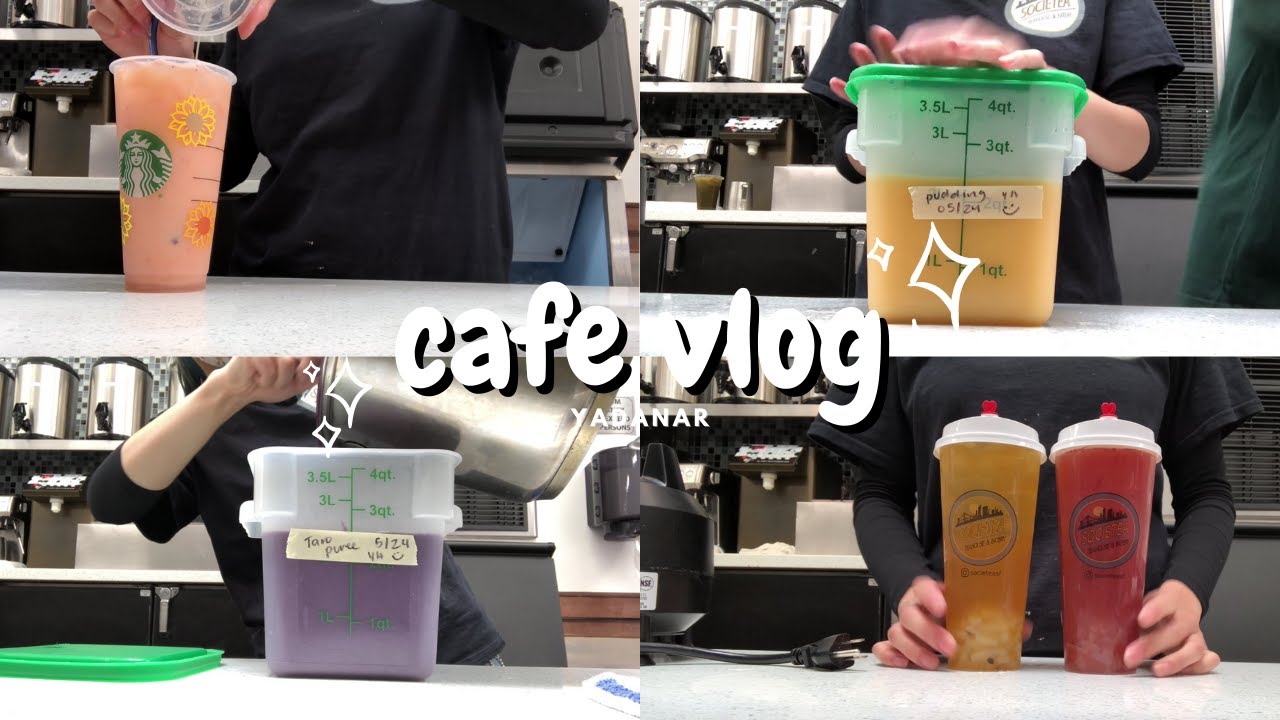 Opening shift at a boba/bubble tea shop ~ making taro💜, egg 🍳 pudding, and making drinks 🍹 no bgm