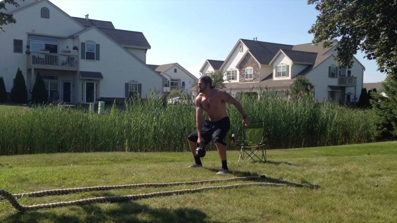 Outdoor Battle Rope and Kettlebell Workout