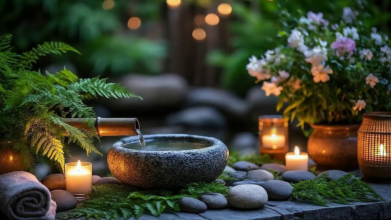 Relaxing Spa Sleep Music || Healing Piano + Bamboo Fountain Sounds, Stress & Anxiety Relief