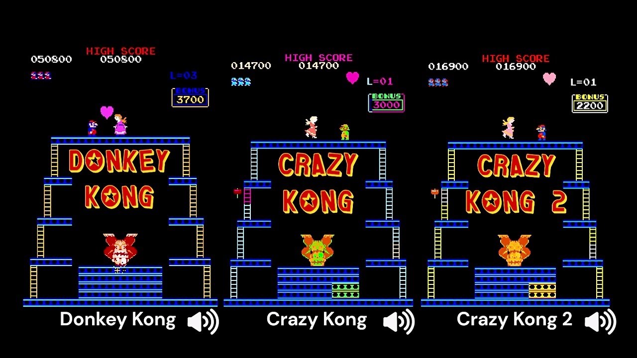 Donkey Kong vs Crazy Kong vs Crazy Kong 2 - Audiovisual Comparison