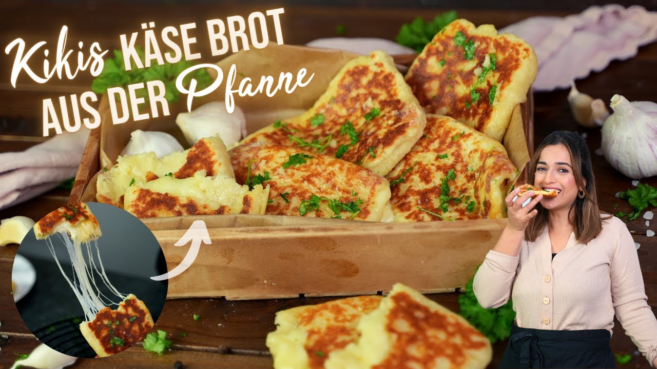 Geniales Pfannenbrot mit Käse und Knoblauch 🤤 Knoblauch-Käsebrot ohne Hefe
