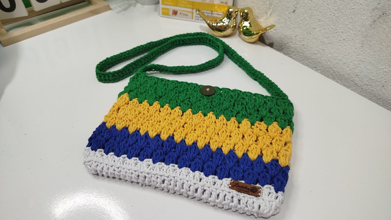 Bolsa de crochê em barbante copa fácil passo a passo🤍💙💛💚@LindalraBolsasemBarbante 
