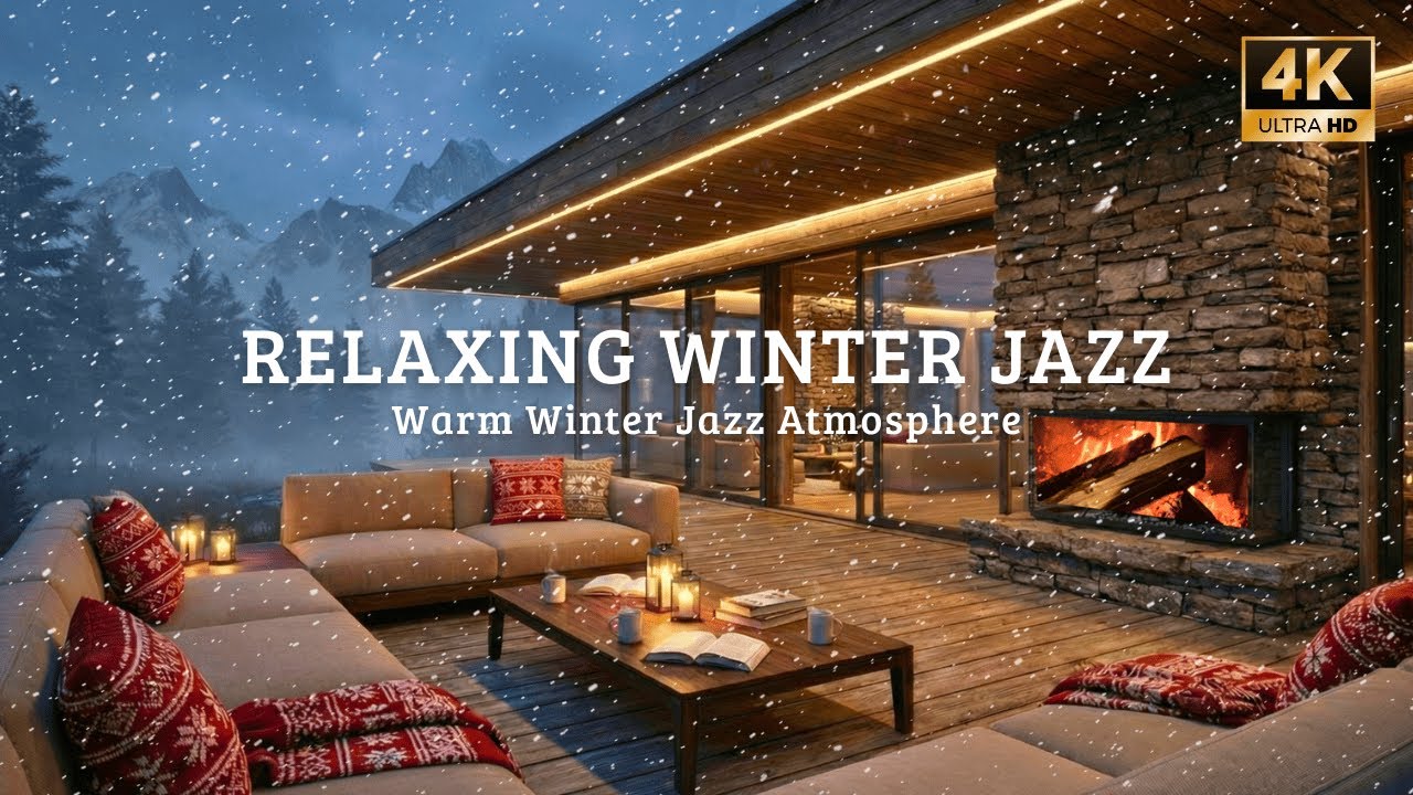 🔴 Peaceful Winter Cabin ❄️ Relaxing Smooth Jazz & Crackling Fireplace Ambience