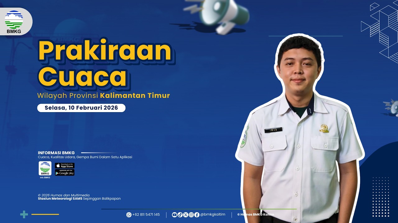 Prakiraan Cuaca Selasa, 10 Februari 2026 Wilayah Kalimantan Timur | BMKG Kaltim