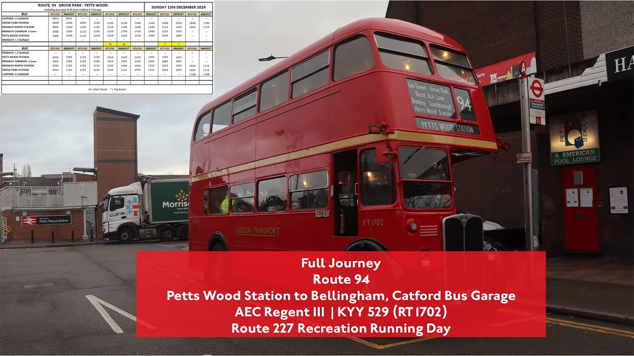 Full Journey | 94 - Petts Wood to Bellingham, Catford Bus Garage | AEC Regent III | RT1702 (KYY 529)