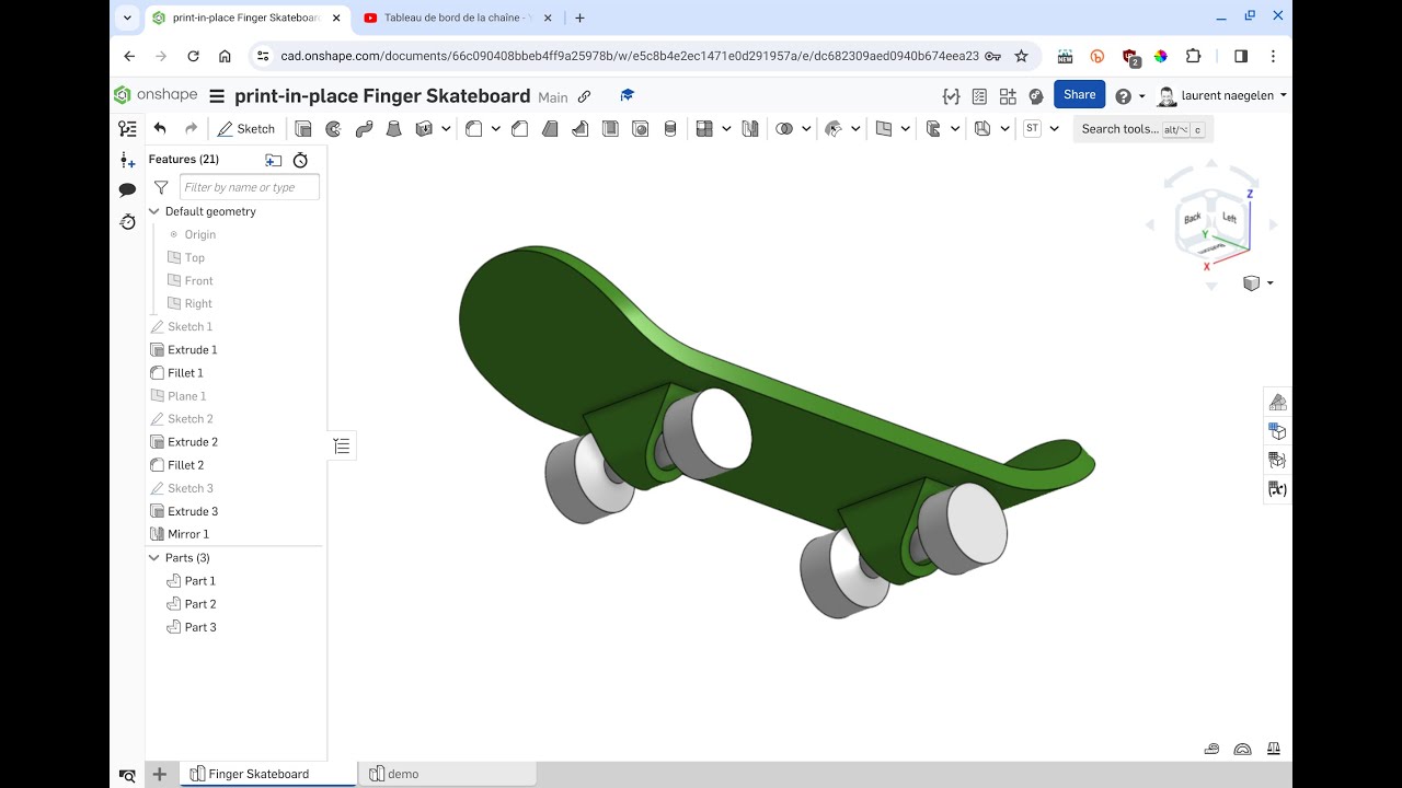print-in-place Finger Skateboard with Onshape