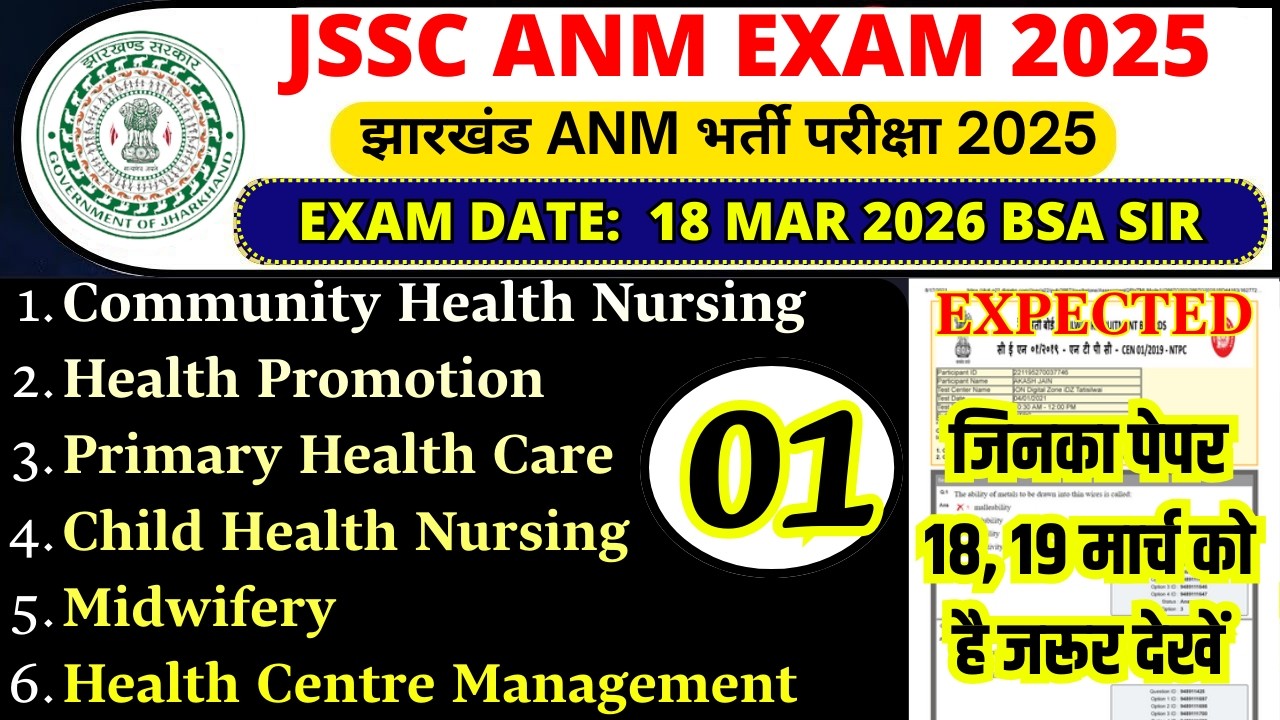 Jharkhand JSSC ANM Previous Year Question Paper | JSSC ANM 18 March 2026 Important Questions