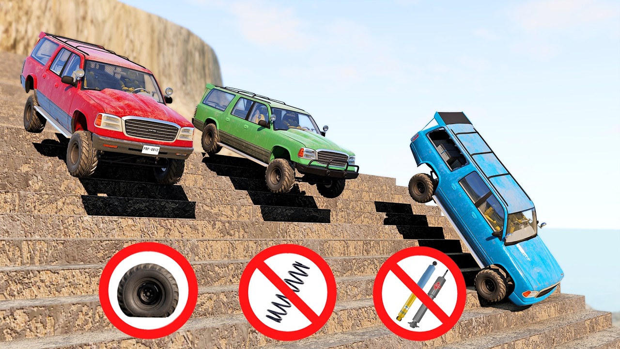 BeamNG Drive - Different Suspensions vs Stairs