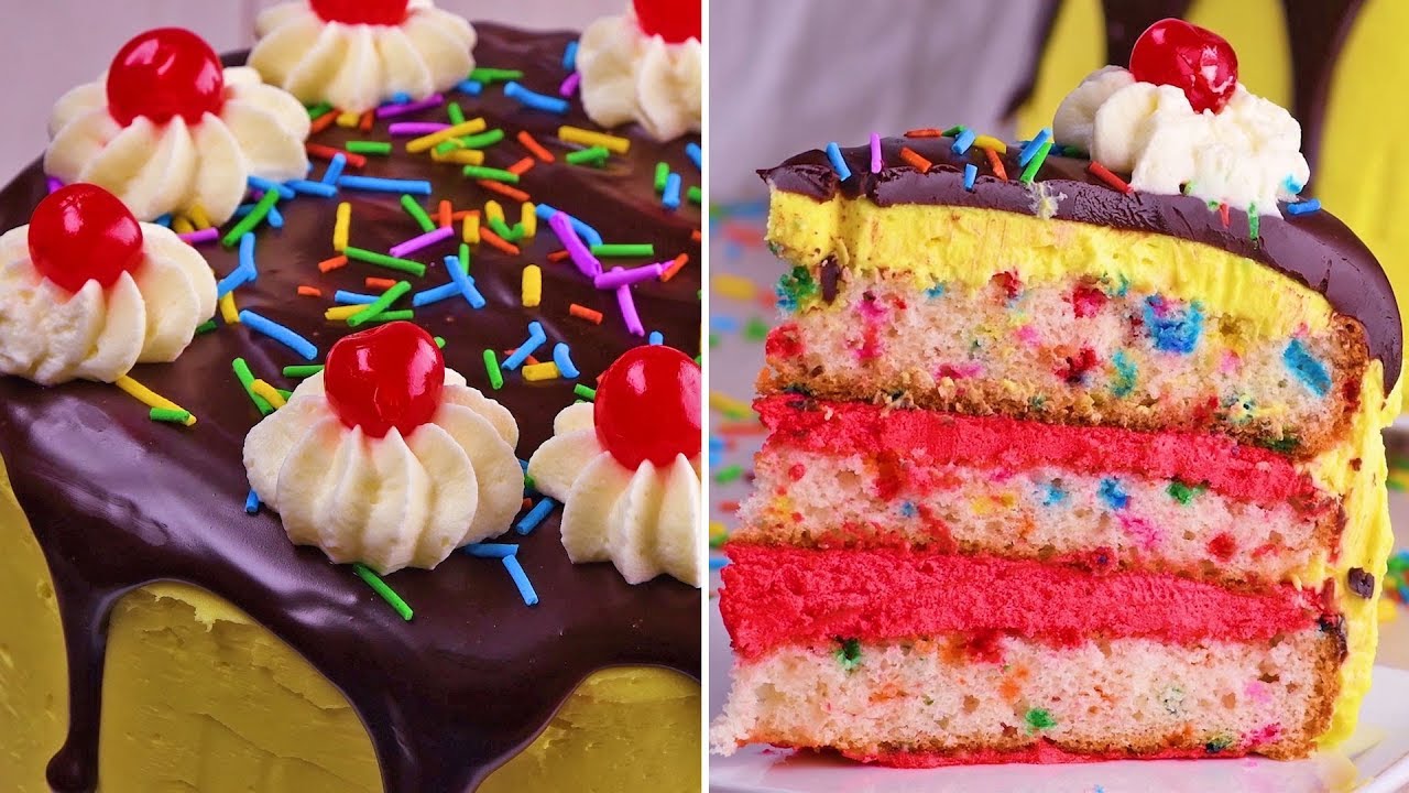 You'll go bananas for our chocolate covered banana split cake! | Cakes, Cupcakes & More by So Yummy