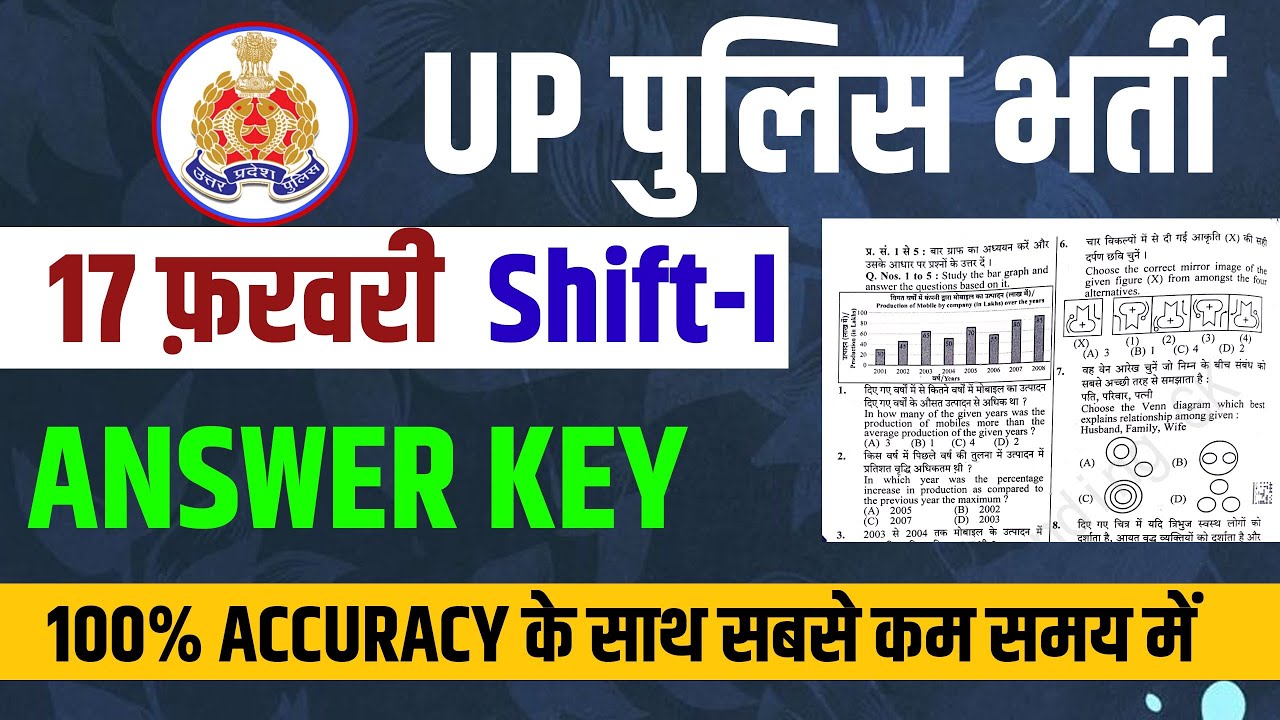 UP POLICE CONSTABLE (उत्तर प्रदेश पुलिस)  17 February 1st Shift Answer Key l UP Police Exam