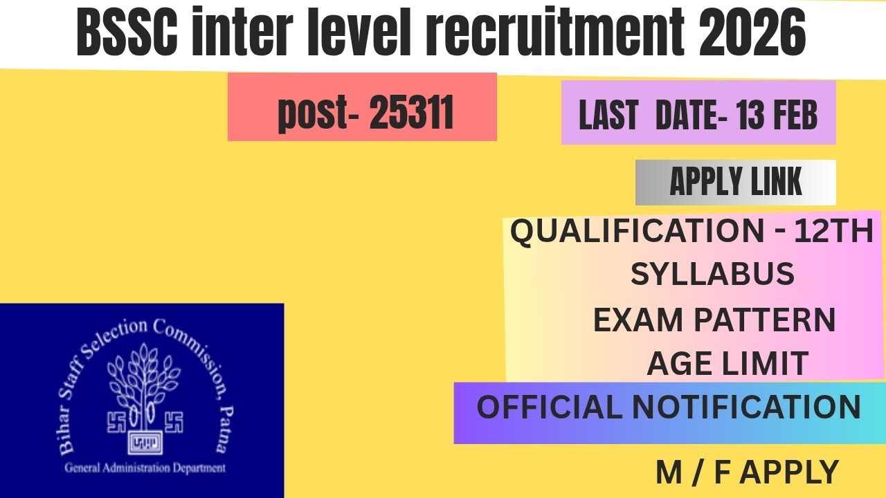 Bihar BSSC Inter Level Recruitment 2026 | 25,311 Posts | Syllabus, Age Limit & Full Details | 