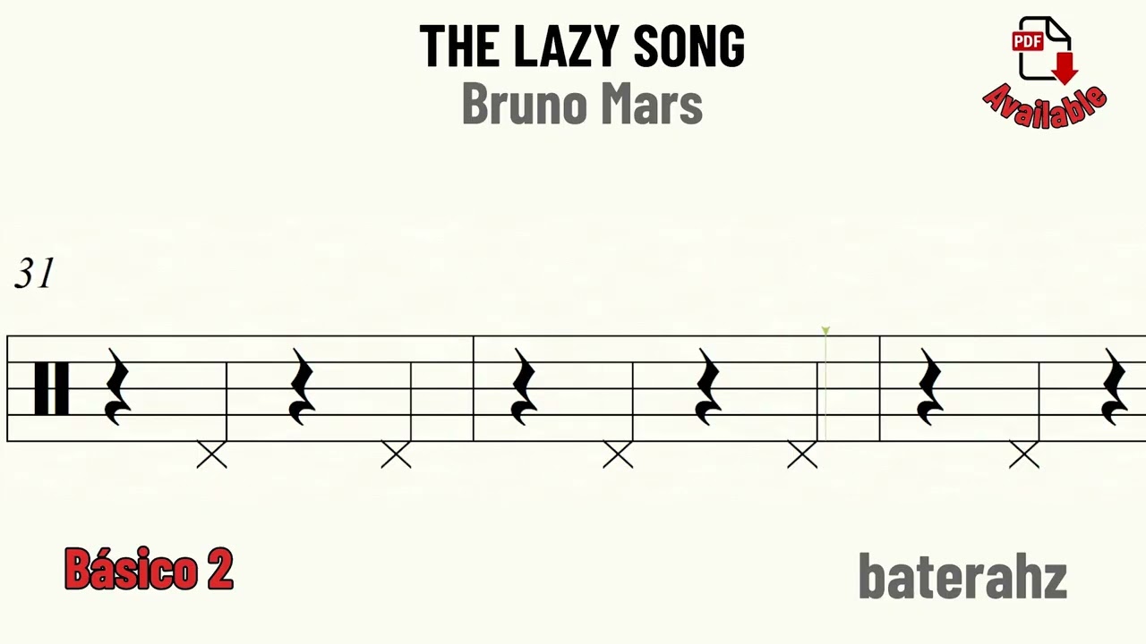 The lazy song - Bruno Mars DRUM SCORE 87 Bpm