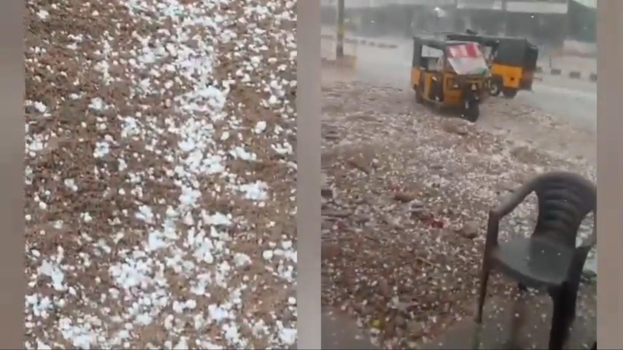 RAICHUR SAHER ME BAARISH KE SATH OLE  (BARF KE GOLE)  GIRE !
