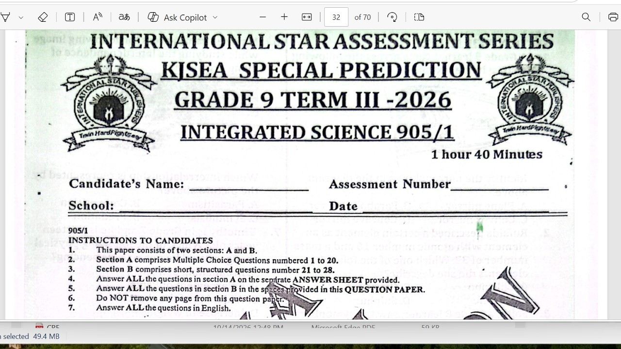 ИТОГОВЫЙ ПРОГНОЗ KJSEA 2026 &mdash; 9 КЛАСС, ИНТЕГРИРОВАННАЯ ЕСТЕСТВЕННОНАУЧНАЯ ДИСЦИПЛИНА, РАБОТА 1 | ...