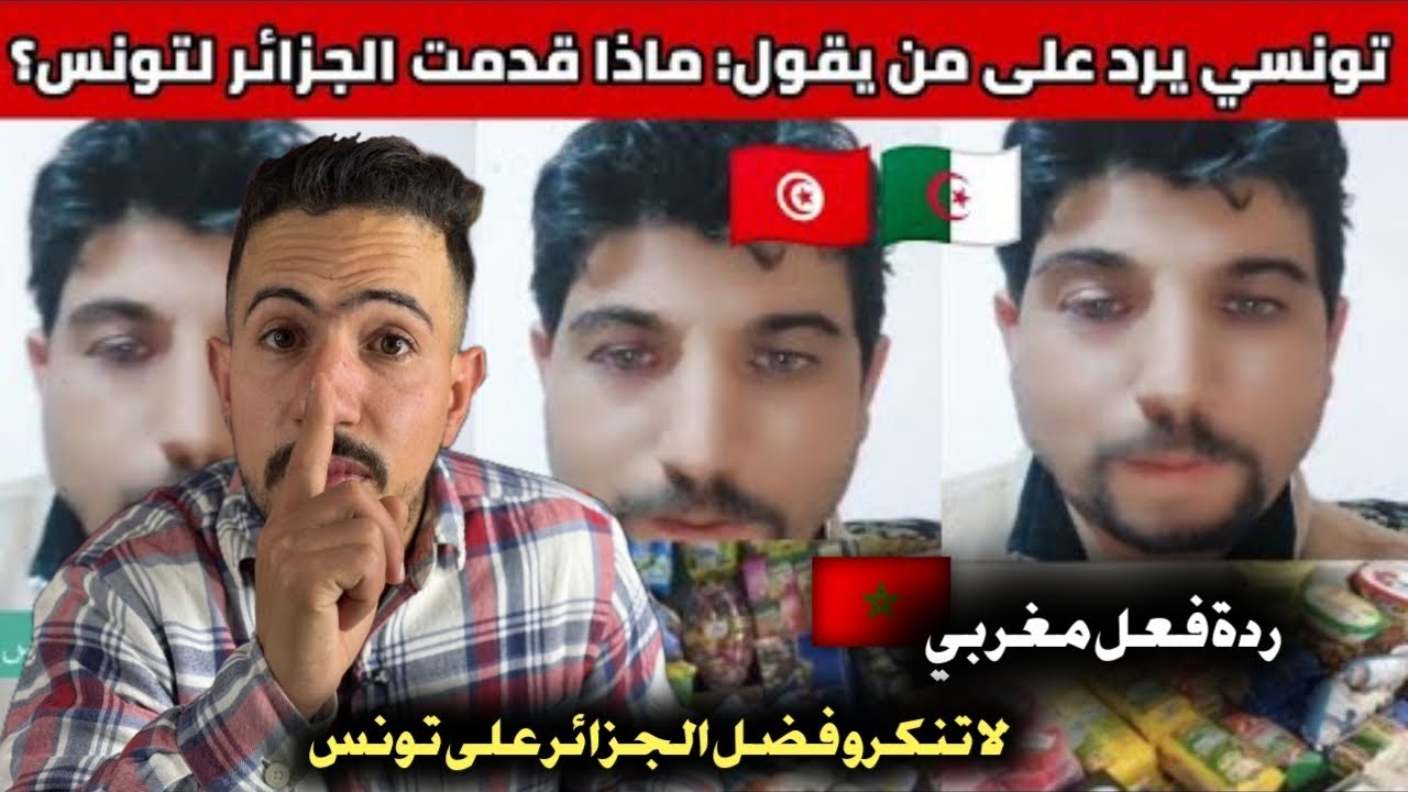 ردة فعل مغربي 🇲🇦 على تونسي 🇹🇳 يرد بقوة على ابناء بلده الذين يقولون ماذا قدمت الجزائر 🇩🇿 لتونس