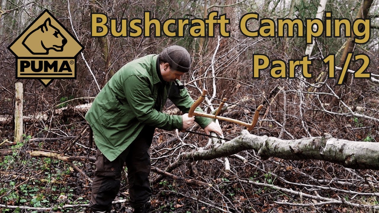1/2 - Quick Bushcraft Camp: Tarp Setup, Outdoor Stove Fire, Carving Project with the PUMA Automesser