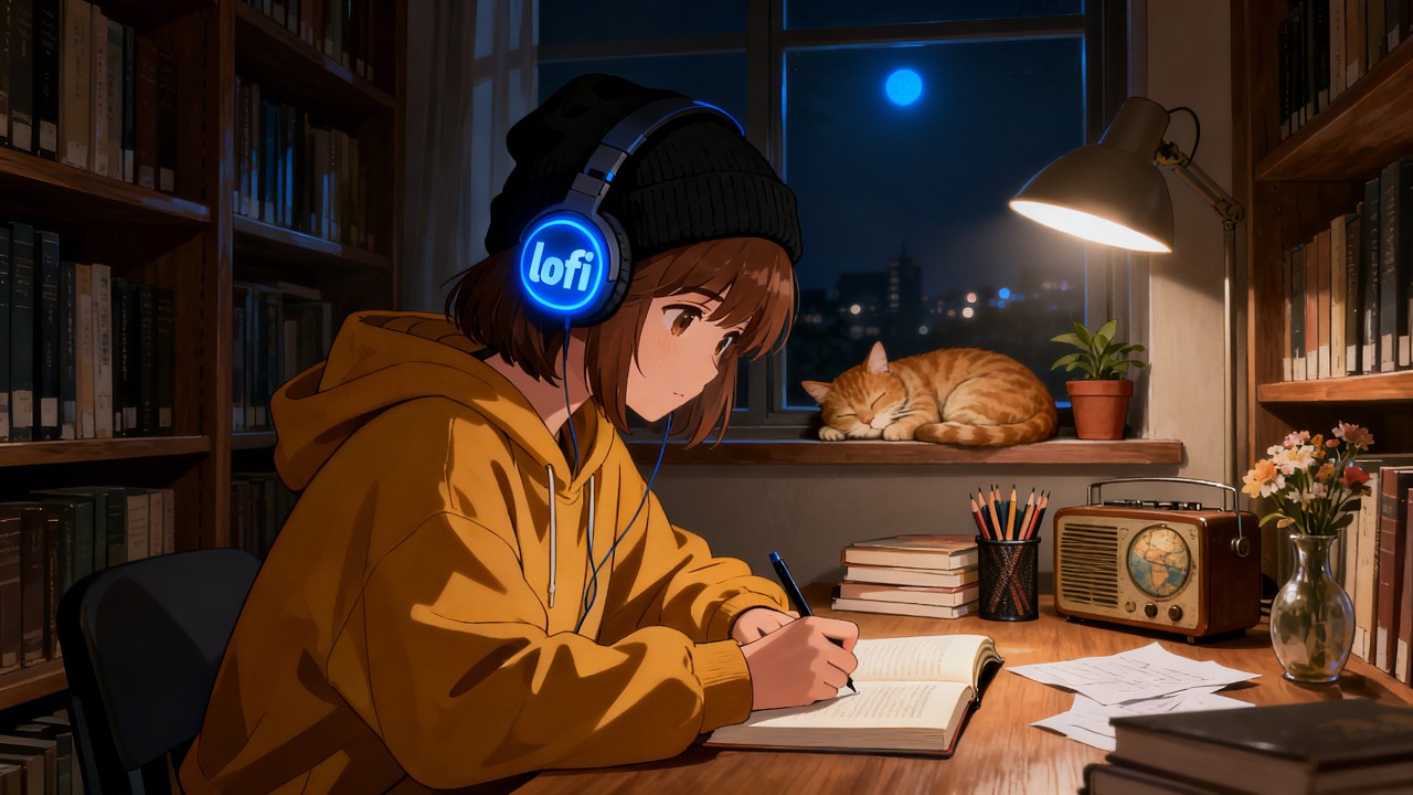 Late Night Lofi Hip Hop 🌙 Chill Beats to Relax, Study & Journaling – Cozy Private Library Room