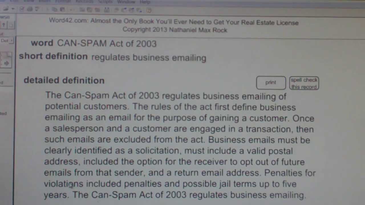 CAN-SPAM Act of 2003 Real Estate License Exam Study Guide AgentExamPass.com
