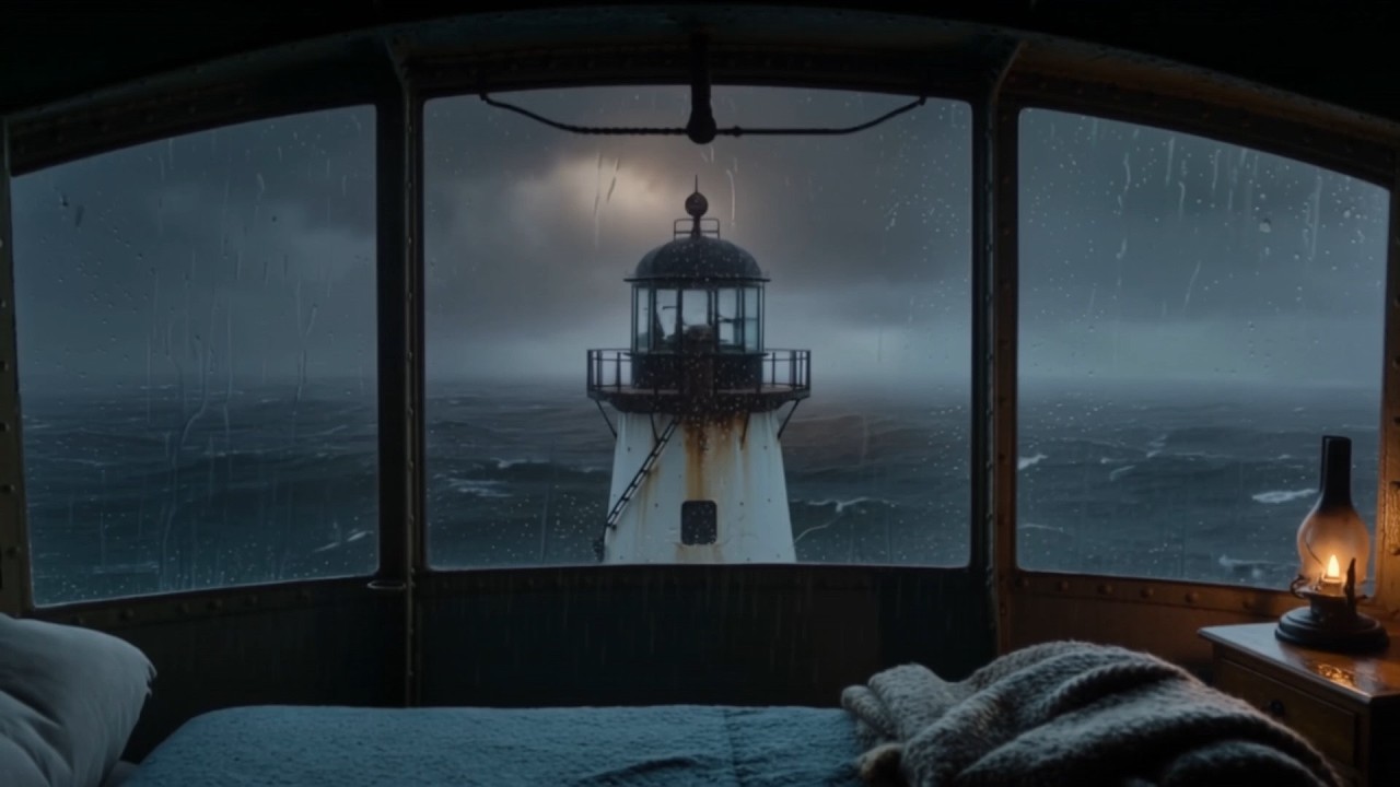 Lighthouse Storm | Cozy Rainy Night Ambience for Sleep & Focus 🌊⚡ 8-Hour Loop | 4K Cinematic