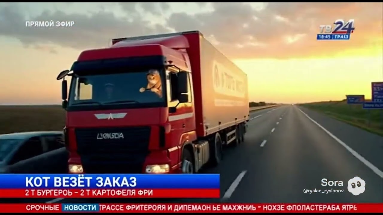 Кот ведёт грузовик) #sora2 #ии 