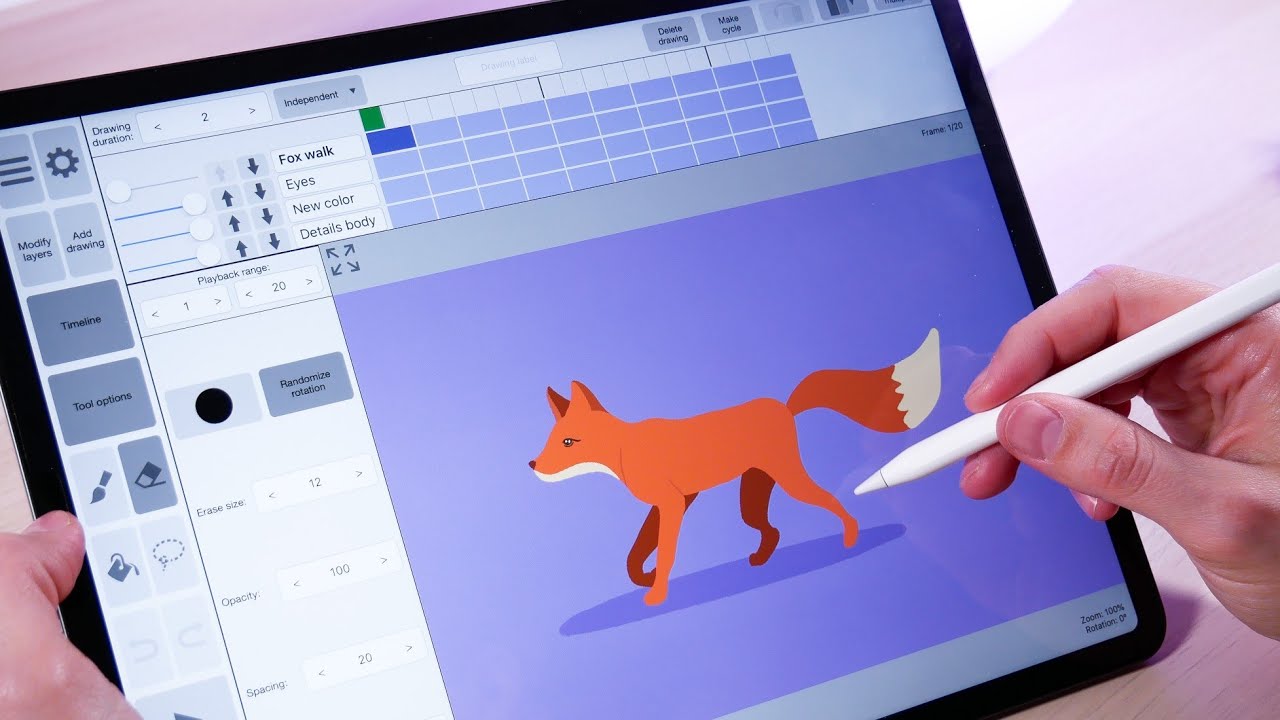 Animation Fox  🦊 ( Walk Cycle ) With New iPad Pro | Rough Animator App