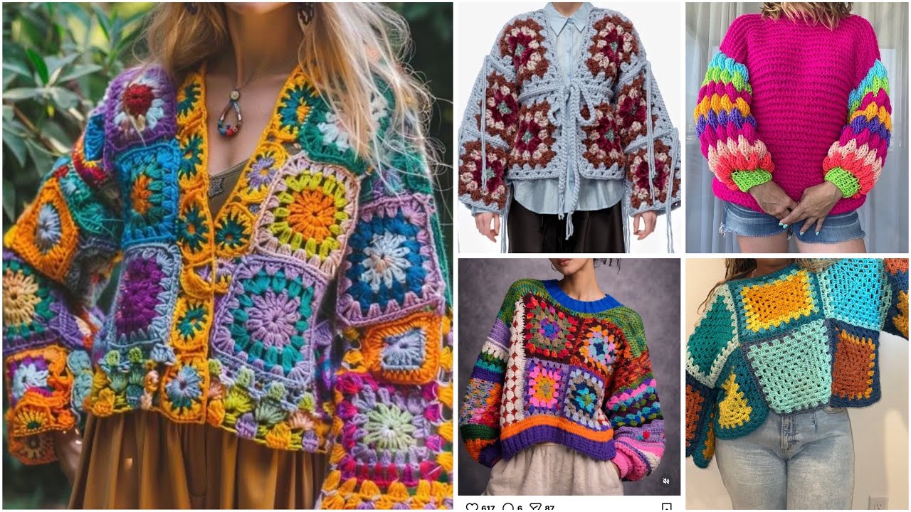 Latest crochet multicoloured fancy sweater designs ideas #crochet 