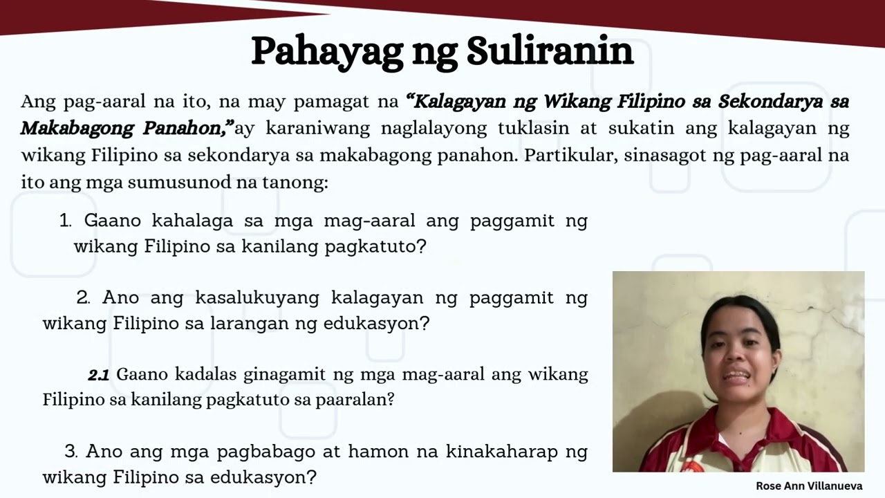Kalagayan ng Wikang Filipino sa Sekondarya sa Makabagong Panahon (Group 10 Tablate & Villanueva)
