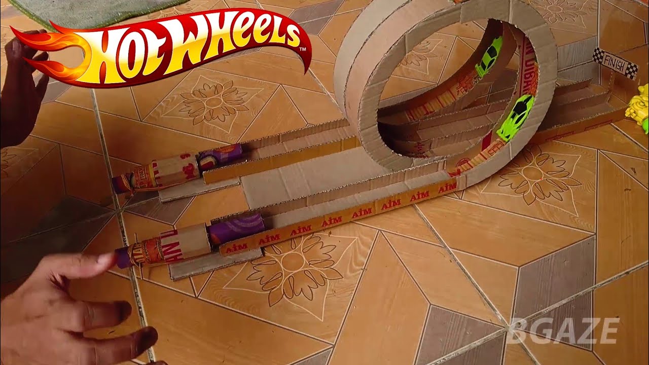 Membuat Lintasan Hotwheels Double Loop & Pelontar Dari Kardus # DIY Hotwheels Track From Cardboard