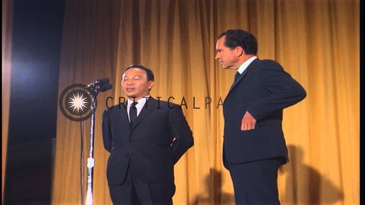 US President Nixon and South Vietnam President Nguyen Thieu at a press conference...HD Stock Footage