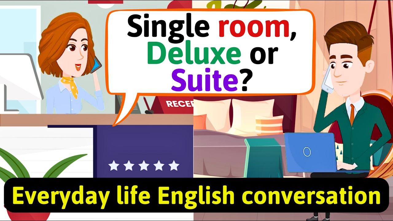 Shadowing English Conversation Practice (Booking a hotel room) Improve English Speaking Skills