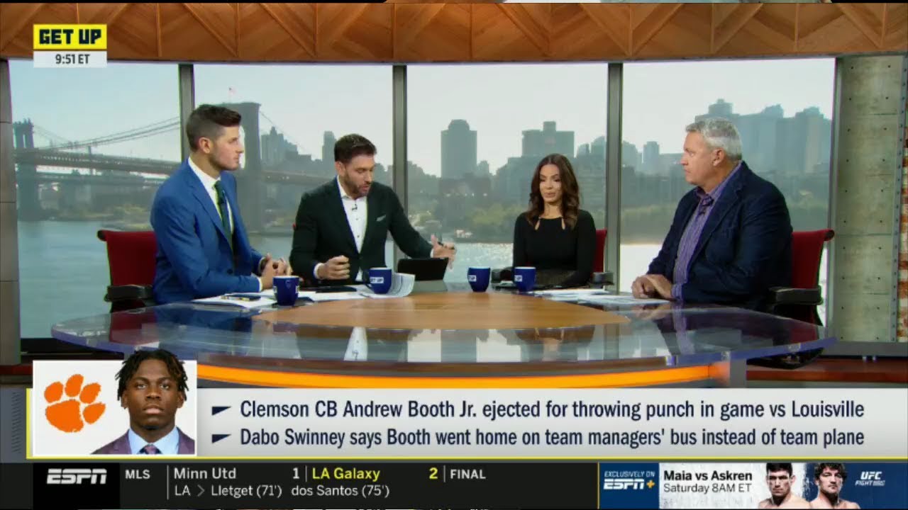 ESPN GET UP | Report: Clemson CB Andrew Booth Jr. ejected for throwing punch in game vs Louisville