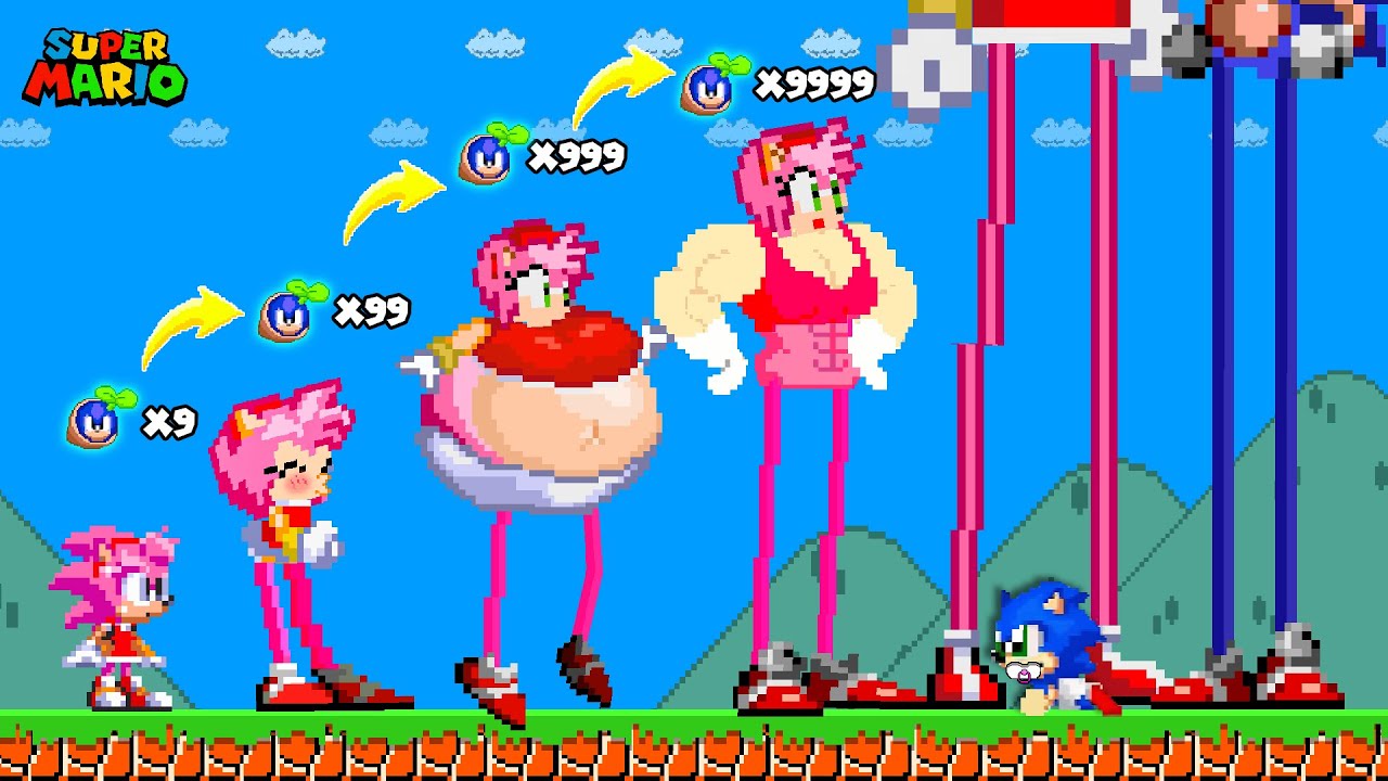 Super Mario Bros. Sonic and Amy Upgrading to the TALLEST Ever with 1.000.000 Seed Power - Up!