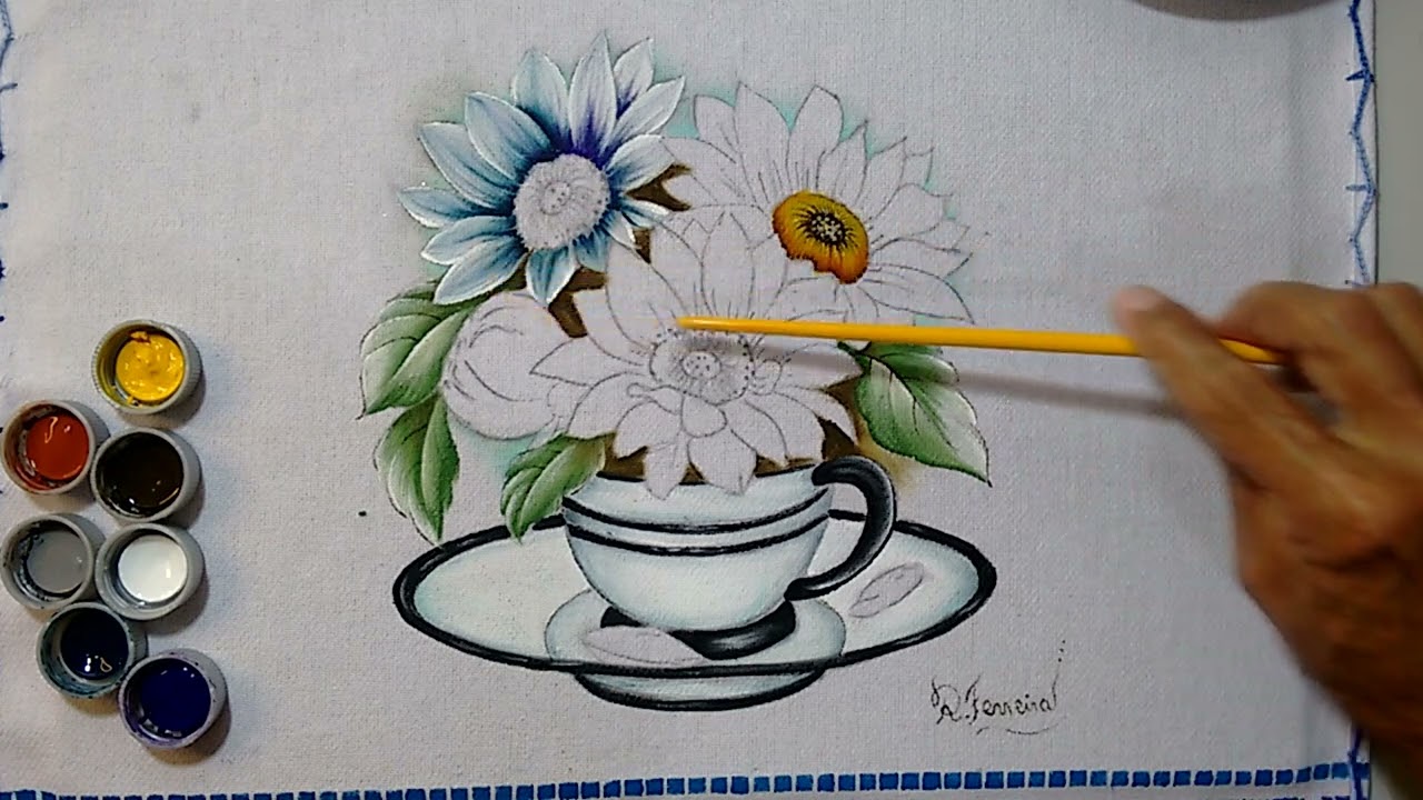 Roberto Ferreira - Como Pintar Xicara com Flores do Campo -  Parte 2
