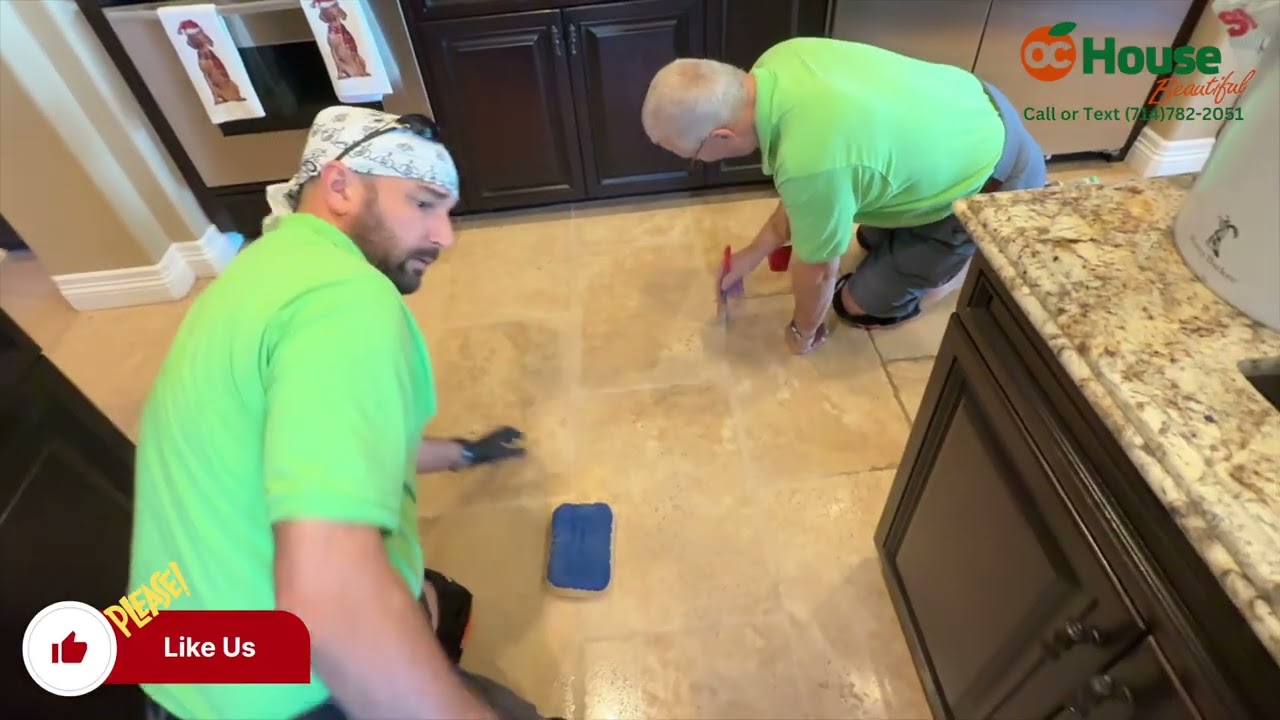 Travertine Floor Cleaning, Hole Filling and Color Sealing