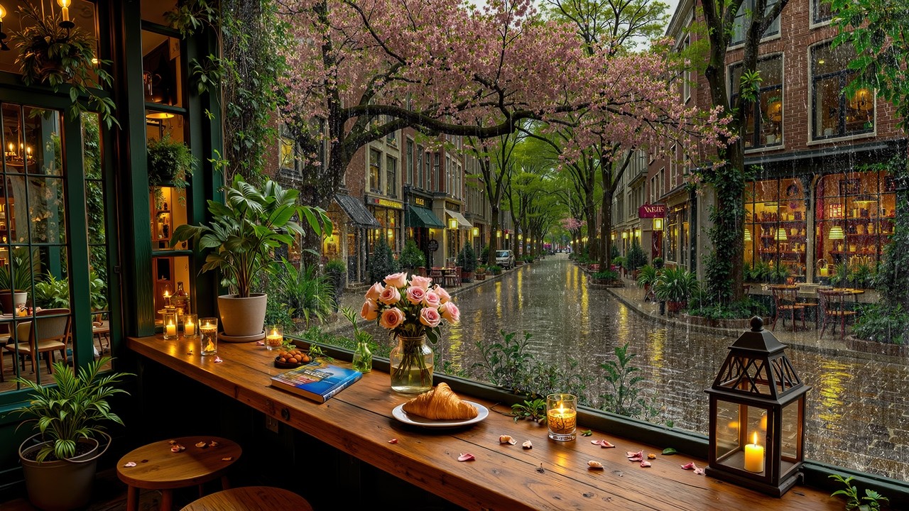 Cozy Rainy Café Jazz in Spring | Soft Piano Jazz with Rain Sounds for Work, Study & Deep Focus