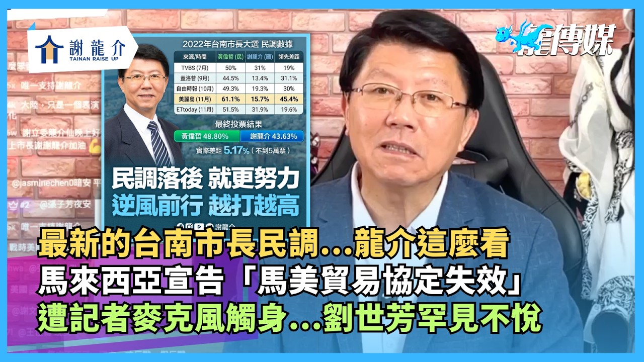 20260317【謝龍介直播】最新的台南市長民調...龍介這麼看！馬來西亞宣告「馬美貿易協定失效」 怒批美國課稅不合理...遭記者麥克風觸身...劉世芳罕見不悅 @longuy1003  ｜龍傳媒