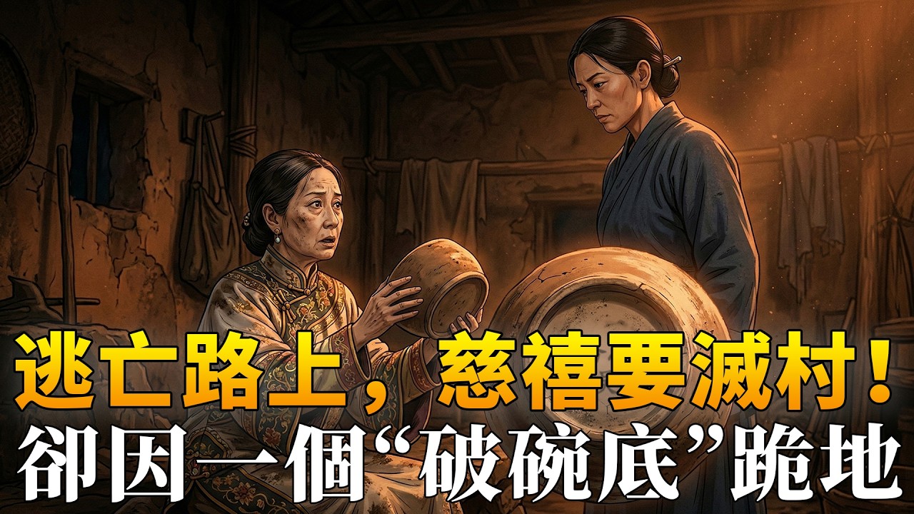 慈禧西逃路上怒斥村婦剩飯難咽，下令滿門抄斬，村婦淡定舉起碗底，太后臉色驟變.