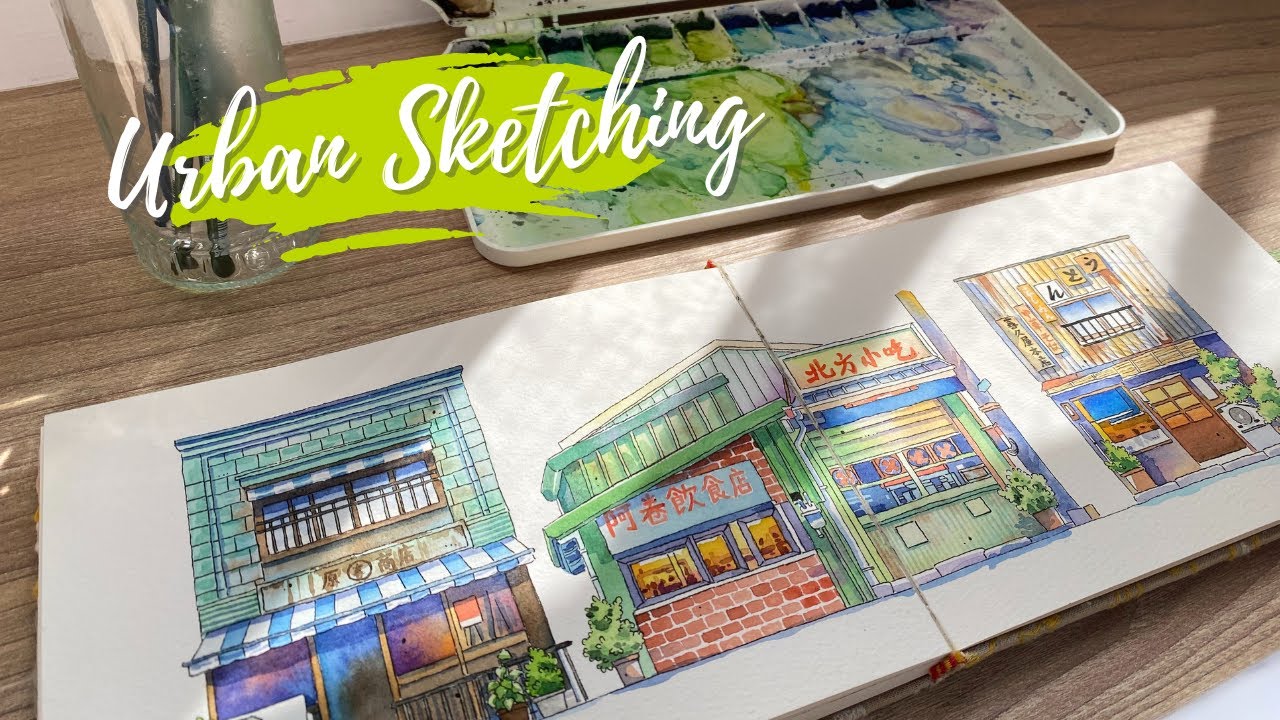 Urban sketching | shophouse painting process | chill art vlog