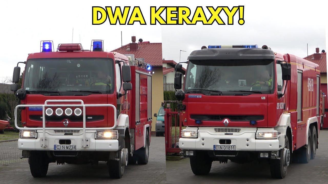 Wyjazd Alarmowy dwóch ciężkich Renault Keraxów/ISS Wawrzaszek (469[C]36 i 38) z OSP Jacewo