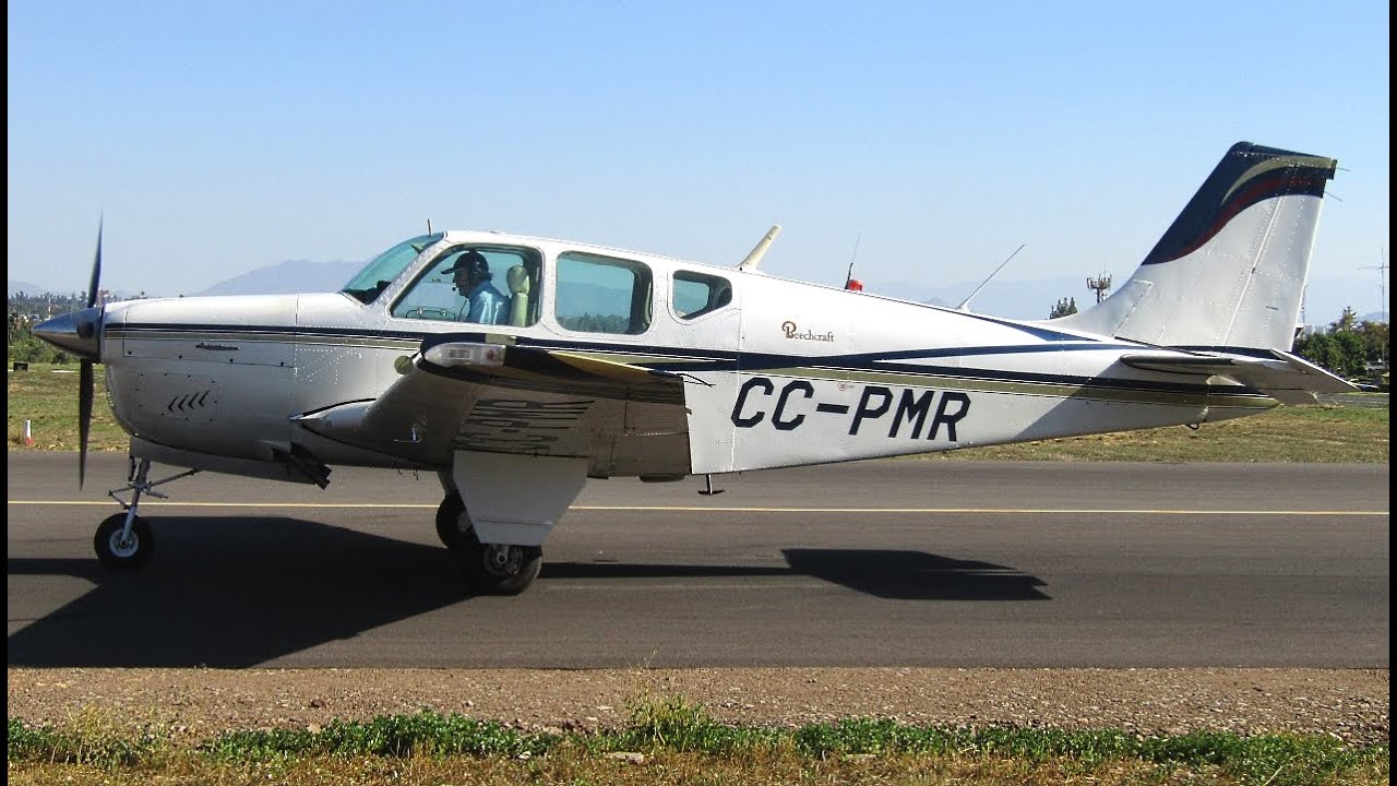 Beechcraft C33 Debonair (CC-PMR) takeoff at Tobalaba Airport (SCTB)