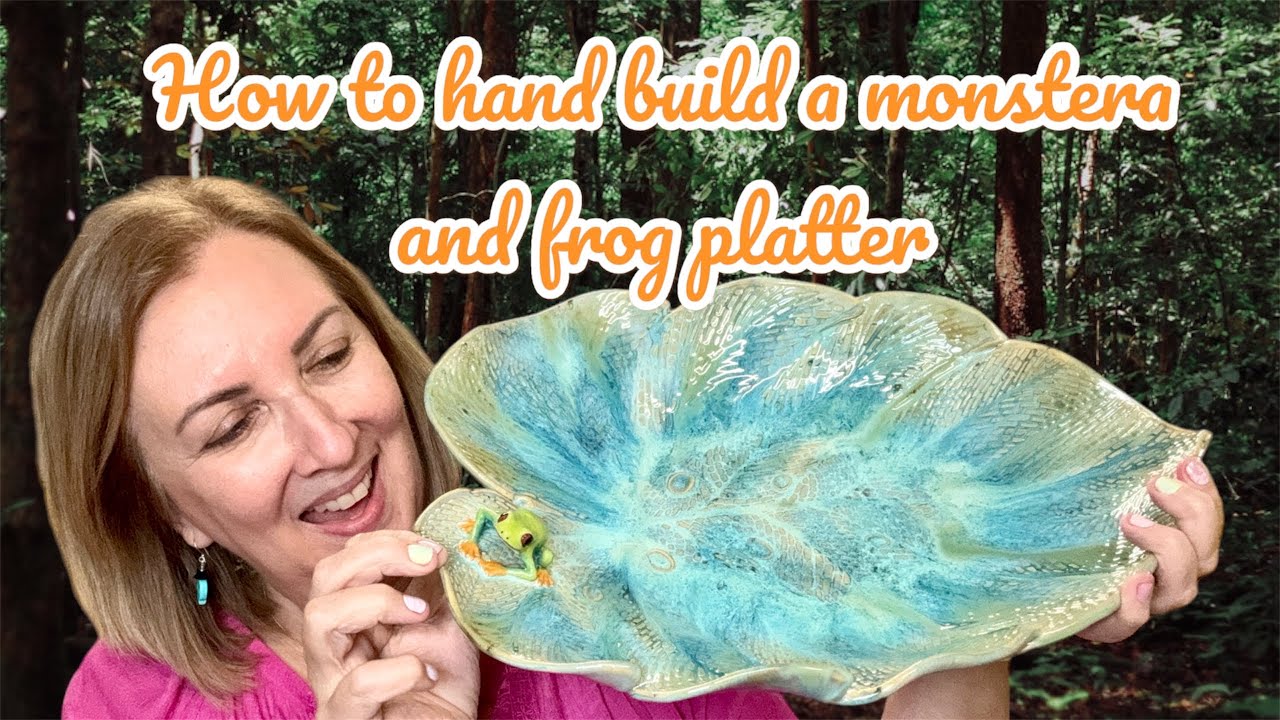 Hand building a monstera leaf and frog platter with clay, hand-built pottery tutorial🐸