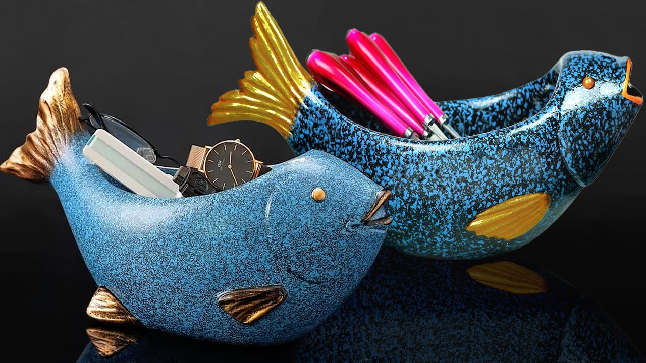 Fish shape spoon holder Showpiece making at home || Gift item showpiece making
