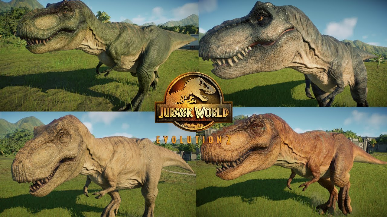 All Tyrannosaurus rex skins (Big Eatie skin added) - Jurassic world evolution 2
