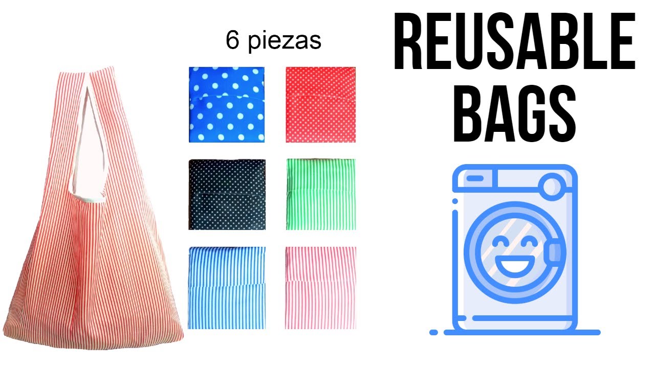 6 Bolsas ecol&oacute;gicas de tela Grandes Plegables en Diferentes Colores Reutilizables / Reusable